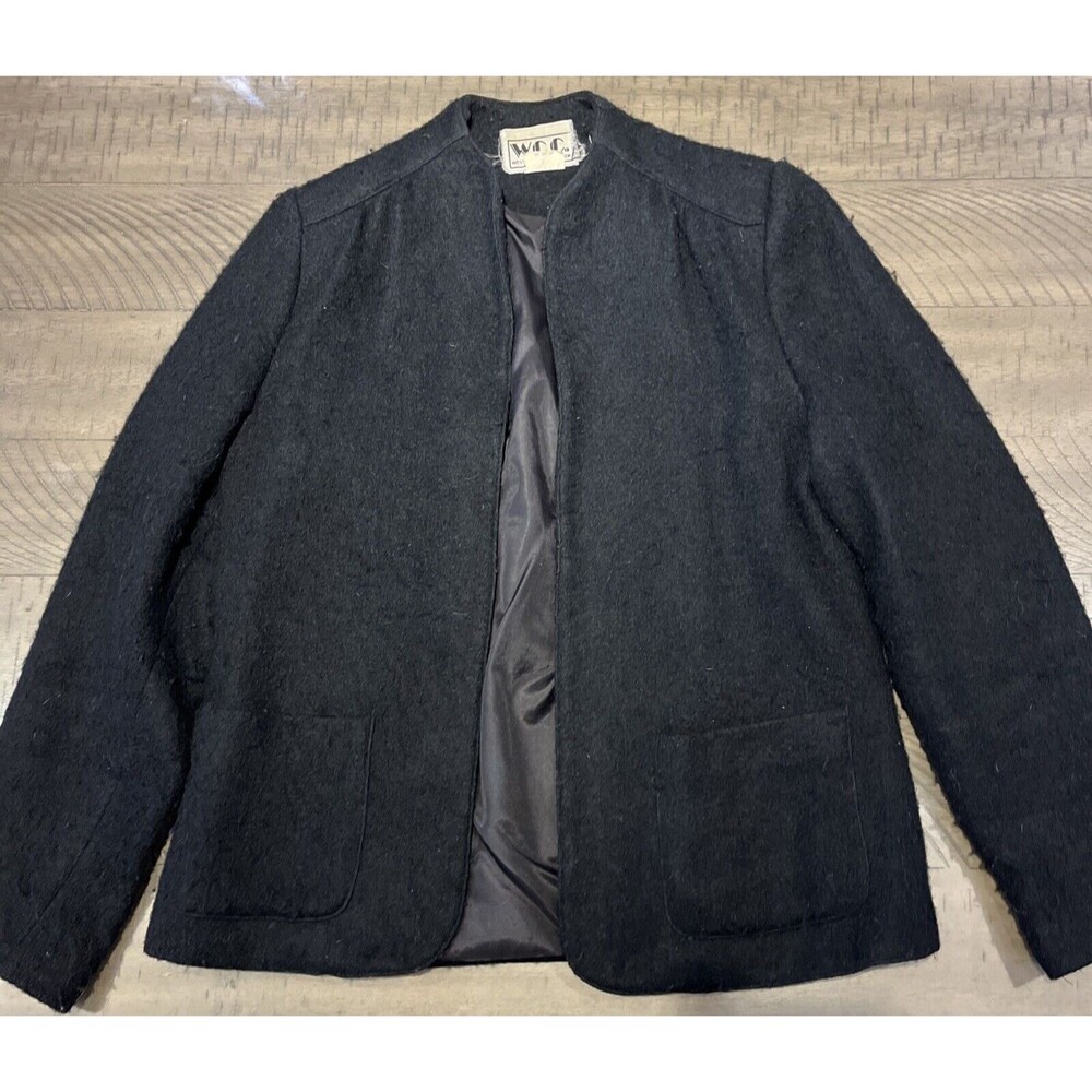 Womens Wool Open Front Blazer Jacket Career Long Sleeve Pockets Vintage WCC West
